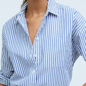 Madewell The Signature Poplin Oversized Shirt in shade Pure Blue Stripe